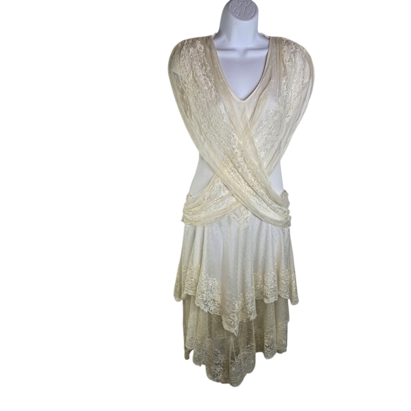 Vtg 70s 80s Steppin Out Boho Hippie Disco Stevie Ivory Lace Dress - Picture 1 of 13